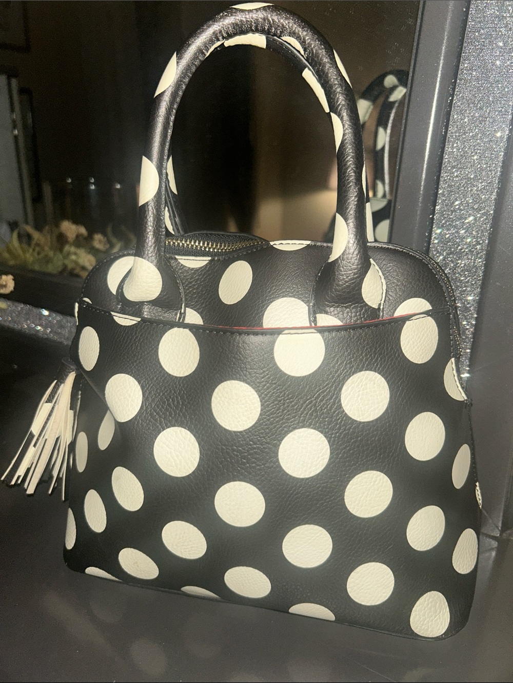 Black and White Polka Dot Dome Satchel - Brand